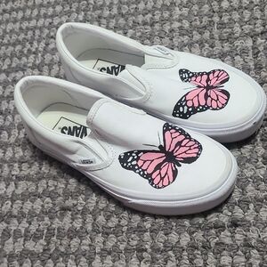 Vans White Slip-On Sneakers‎ Hand Painted Pink Butterfly Design 7